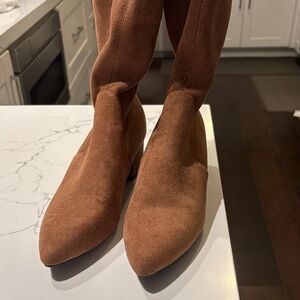 Chic Tan Suede Heeled Thigh High Boots for Women